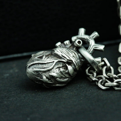 Human Heart 925 Silver Pendant Necklace, People Organ Silver Handmade Pendant Gift, Gothic Heart Necklace