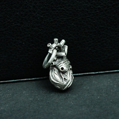 Human Heart 925 Silver Pendant Necklace, People Organ Silver Handmade Pendant Gift, Gothic Heart Necklace