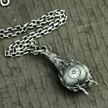 Cursed Eyeball 925 Silver Pendant Necklace, Gothic Eyeball, Evil Eye Reaper Eye, Silver Handmade Pendant Gift
