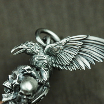 Necronomicon tag 925 silver necklace, raven and skull grim reaper, gothic cross silver handmade pendant gift