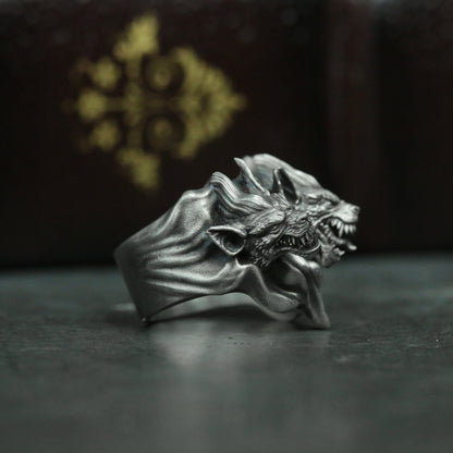 Hell three head dog 925 silver ring, dog head silver  ring jewelry, vicious dog jewelry personalized gifts