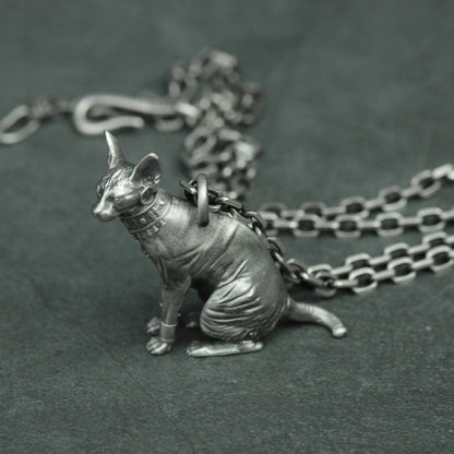 Hairless cat 925 silver pendant necklace, Stephanie cat pendant