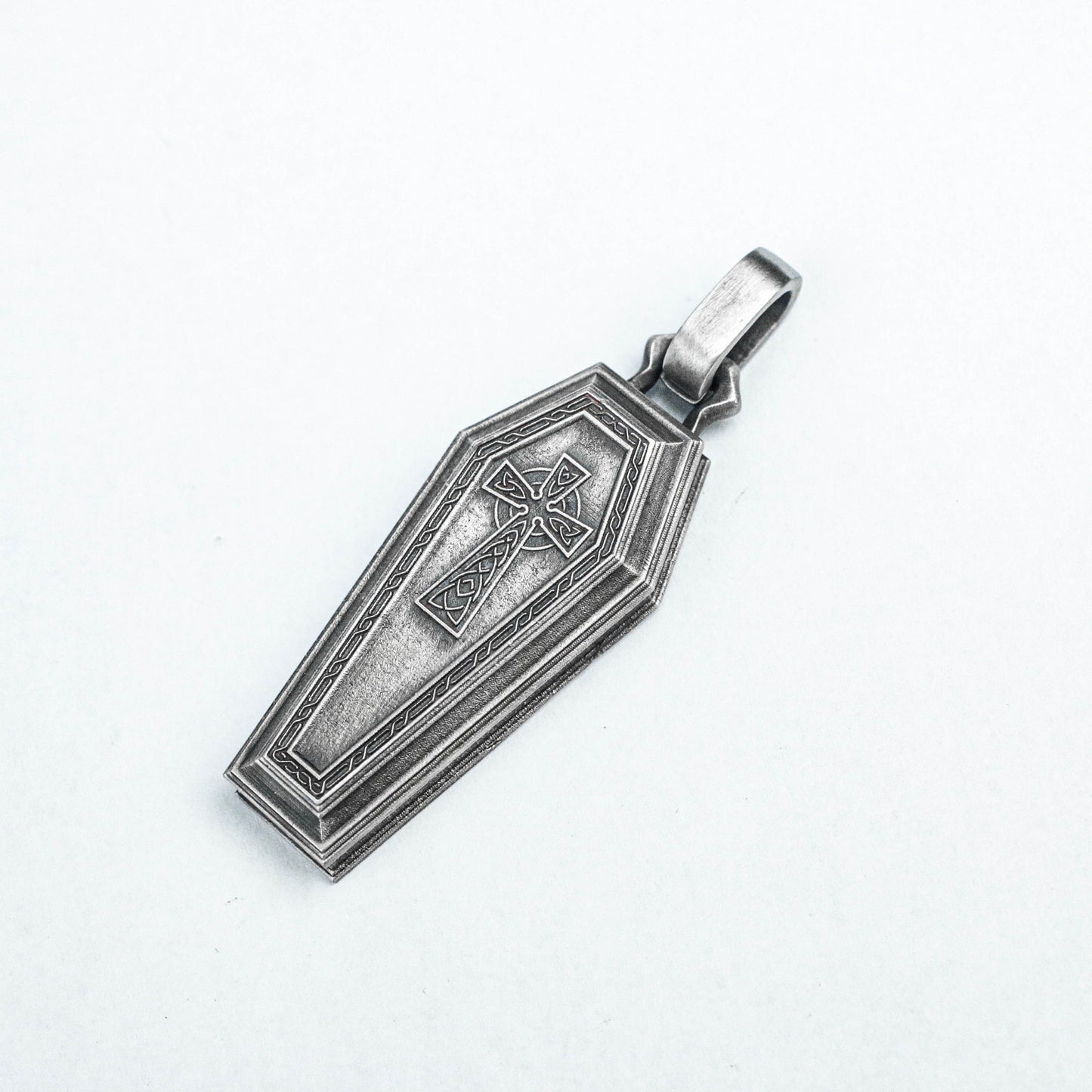 Gothic silver pendant, coffin pendant, 925 sterling silver cross pendant, European and American style jewelry, square glaze pendant