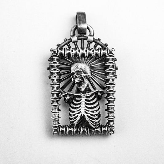 Soul Cage 925 Sterling Silver Pendant, Skull Brass Pendant, Dead Bones Pendant, Spine Silver Jewelry, Square Pendant, Totem Pendant