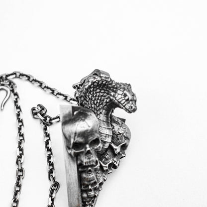 Thousand-faced skull pendant, inverted triangle silver ornament, snake spirit brass pendant, sacrificial totem silver pendant, snake pendant