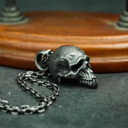 Clown Skull 925 Silver Pendant Necklace, Gothic Personality Design Silver Skull Joker Jewelry Necklace Men's Gift