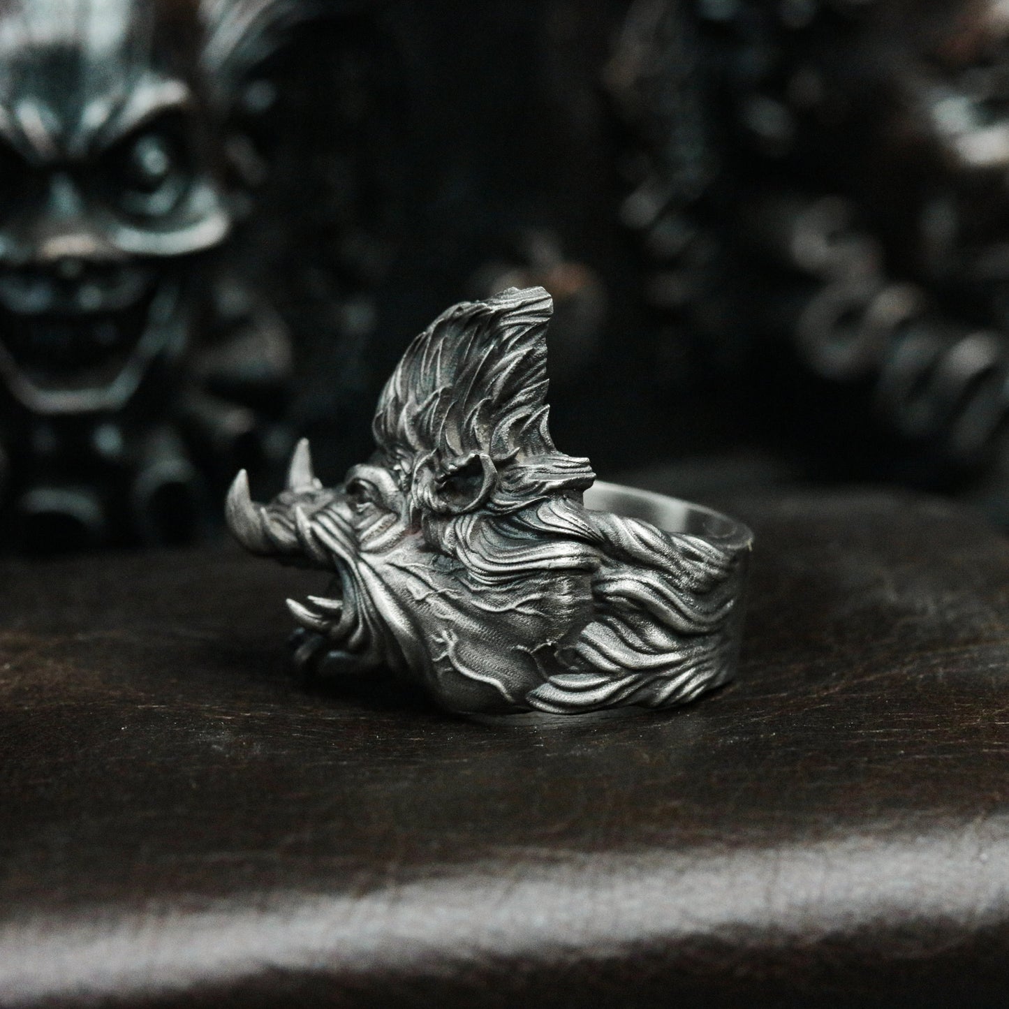 Wild Boar 925 Silver Ring, Wild Animal Design Silver Skull Jewelry Rings Men's Accessories