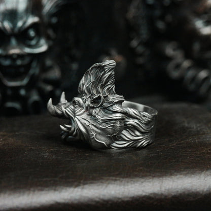 Wild Boar 925 Silver Ring, Wild Animal Design Silver Skull Jewelry Rings Men's Accessories - SATANHORN