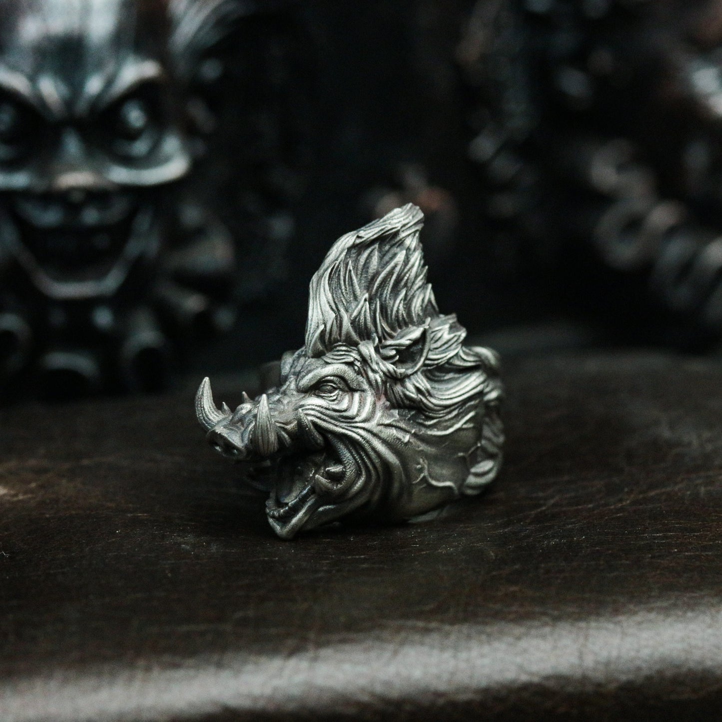 Wild Boar 925 Silver Ring, Wild Animal Design Silver Skull Jewelry Rings Men's Accessories