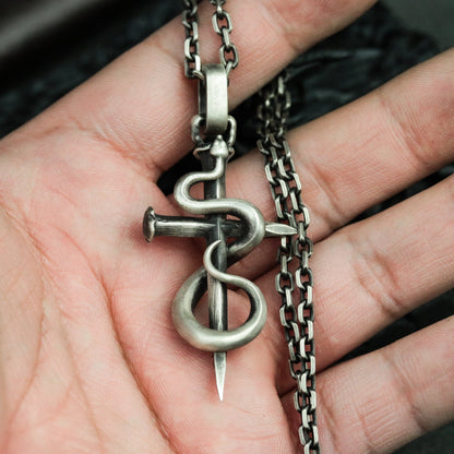 Snake cross 925 silver pendant necklace, viper cross, devil shizij silver handmade gift