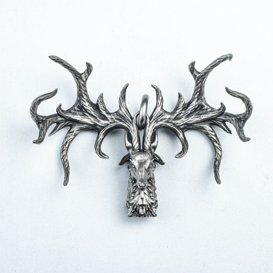 925 sterling silver deer god pendant, antler brass pendant, holy deer chief animal pendant, handmade custom, art ornament silver