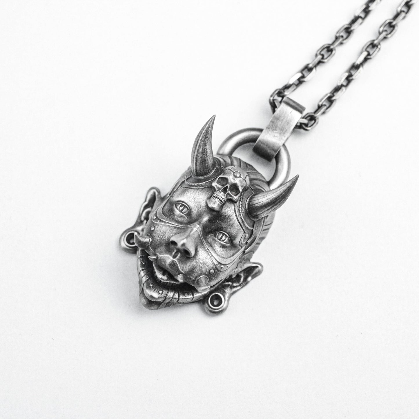 Cyberpunk Totem Mask, Tribal Witch Silver Pendant Witch Brass Pendant Skull Pendant Forest Banshee Head Silver Jewelry