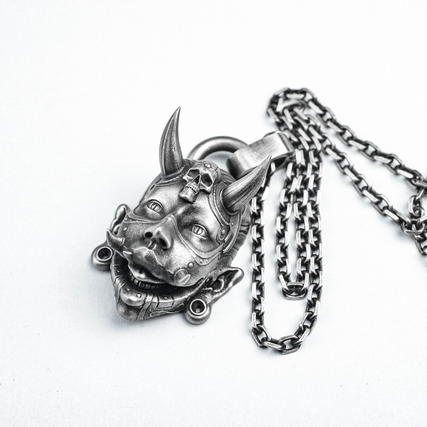 Cyberpunk Totem Mask, Tribal Witch Silver Pendant Witch Brass Pendant Skull Pendant Forest Banshee Head Silver Jewelry