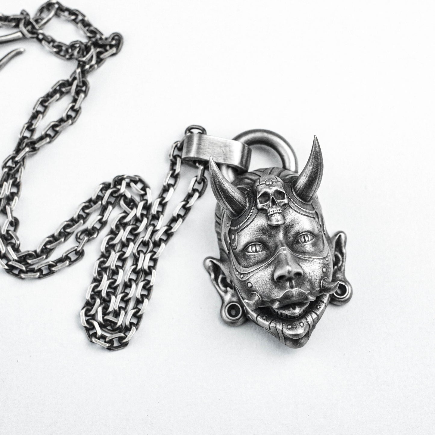 Cyberpunk Totem Mask, Tribal Witch Silver Pendant Witch Brass Pendant Skull Pendant Forest Banshee Head Silver Jewelry