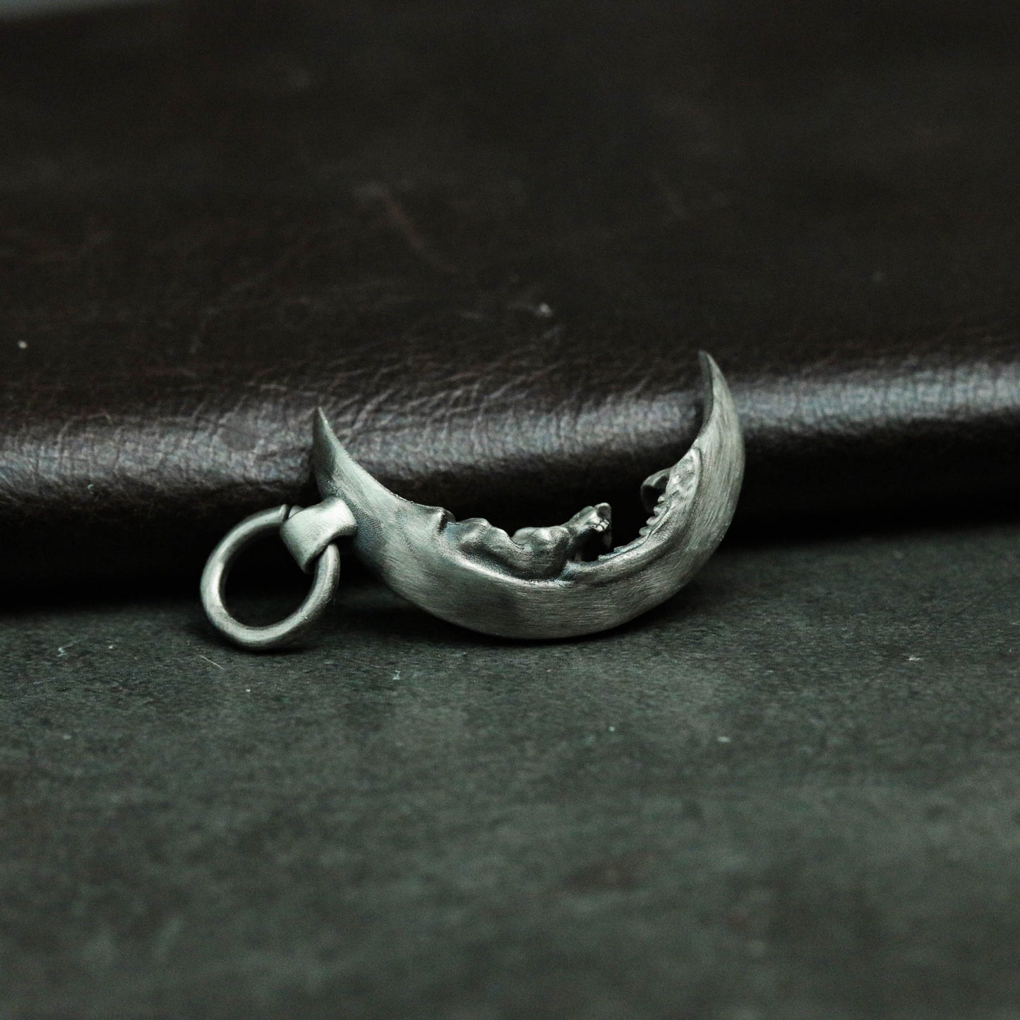 Moon Skull 925 Silver Pendant Necklace, Personalized Silver Pendant, Handmade Gothic Silver Skull Pendant