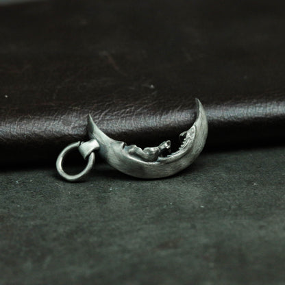 Moon Skull 925 Silver Pendant Necklace, Personalized Silver Pendant, Handmade Gothic Silver Skull Pendant