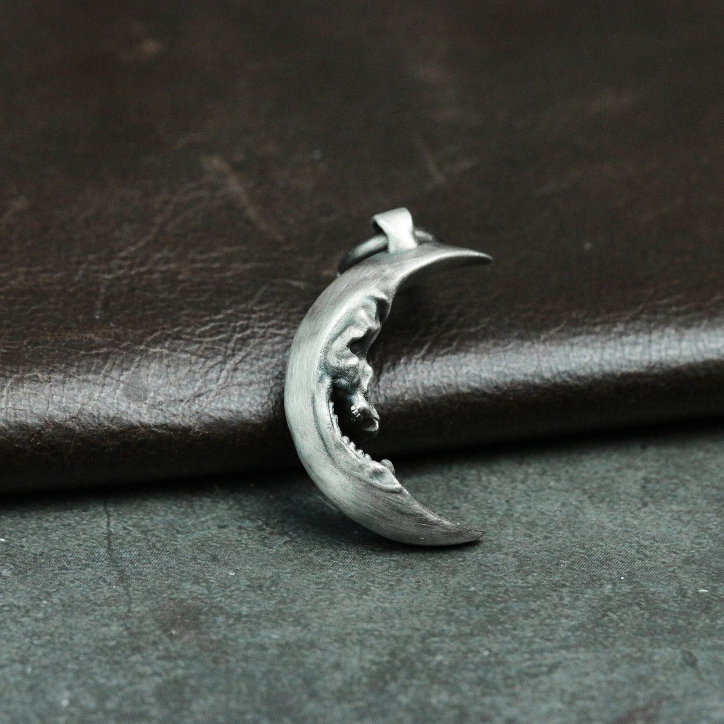 Moon Skull 925 Silver Pendant Necklace, Personalized Silver Pendant, Handmade Gothic Silver Skull Pendant