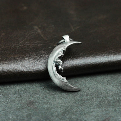 Moon Skull 925 Silver Pendant Necklace, Personalized Silver Pendant, Handmade Gothic Silver Skull Pendant