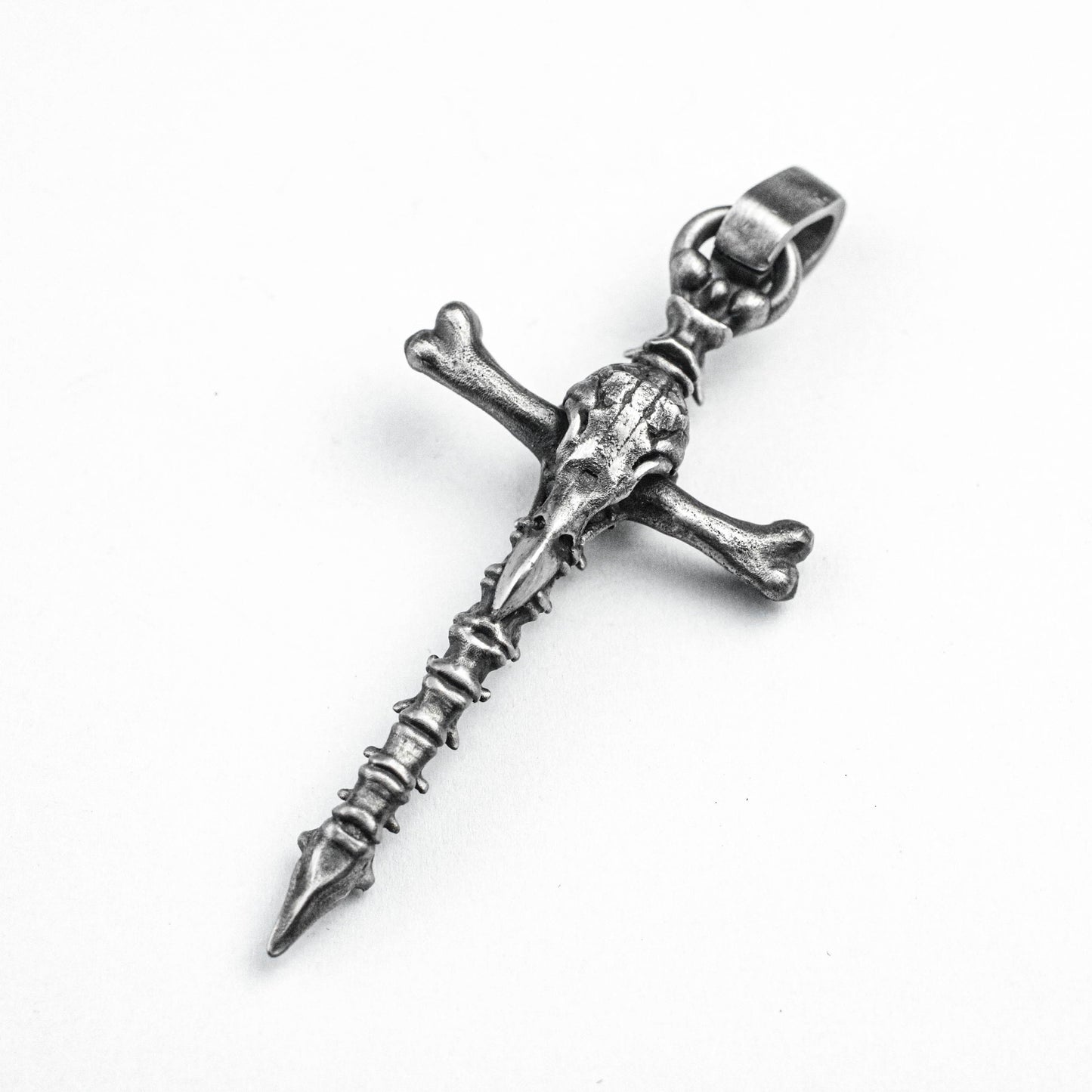 925 Sterling Silver Pendant, Crow Skull Pendant, Spine Pendant, Cross Brass Pendant, Bone Custom Made, Jesus Faith Silver Jewelry