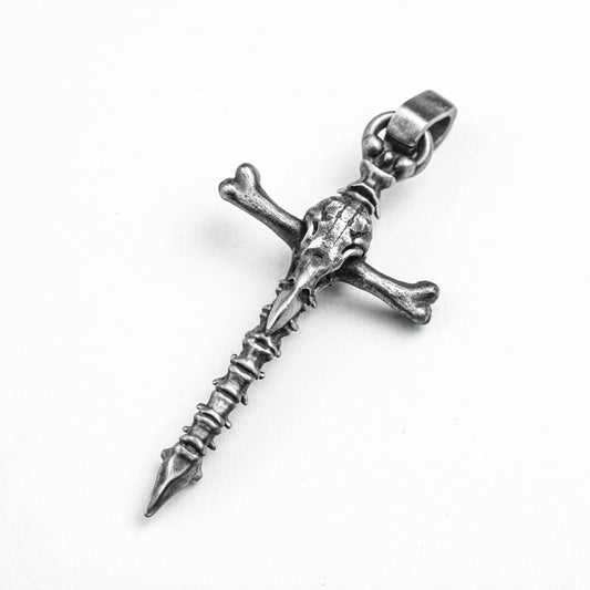 925 Sterling Silver Pendant, Crow Skull Pendant, Spine Pendant, Cross Brass Pendant, Bone Custom Made, Jesus Faith Silver Jewelry