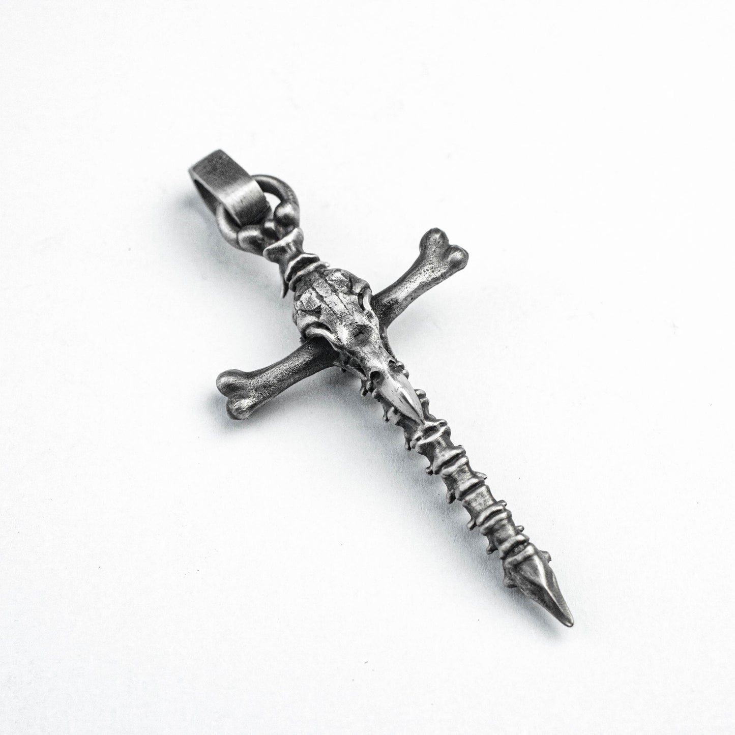 925 Sterling Silver Pendant, Crow Skull Pendant, Spine Pendant, Cross Brass Pendant, Bone Custom Made, Jesus Faith Silver Jewelry