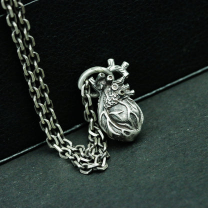 Human Heart 925 Silver Pendant Necklace, People Organ Silver Handmade Pendant Gift, Gothic Heart Necklace