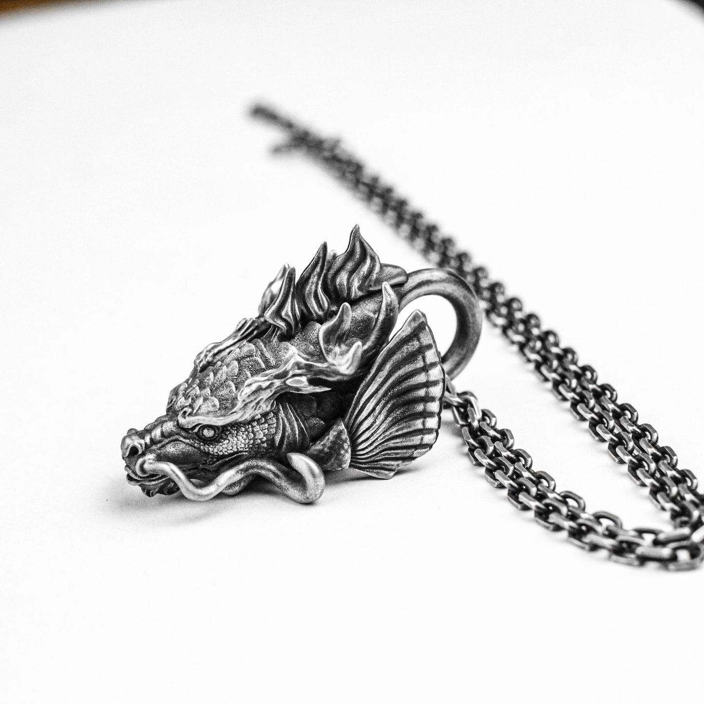 Dragon head fish pendant, 925 silver big fish pendant, carp brass pendant, transfer jewelry, hand-carved squid pendant