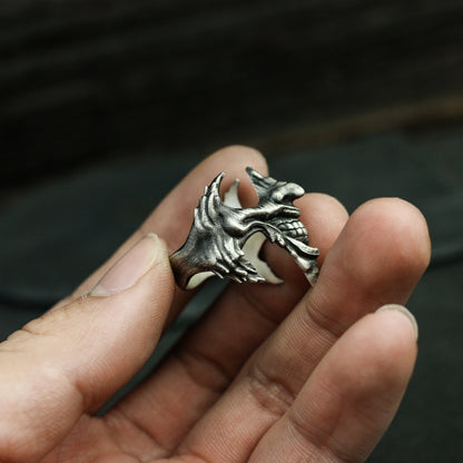 Enigmatic Smile Silver Ring - Villainous Grin Design Men's Artisan Jewelry - SATANHORN