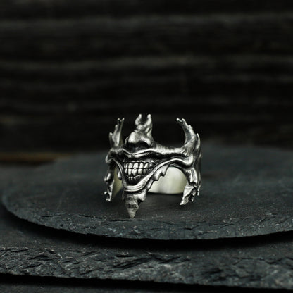 Enigmatic Smile Silver Ring - Villainous Grin Design Men's Artisan Jewelry - SATANHORN
