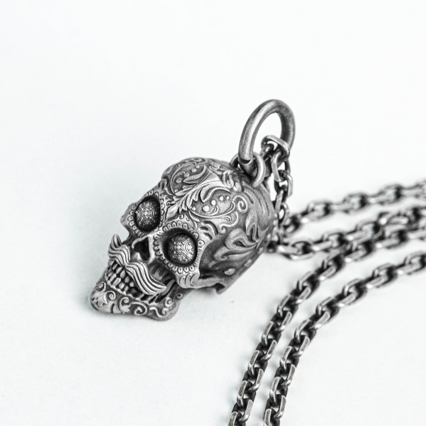 Skull 925 Sterling Silver Pendant, Brass Skull Necklace, Ingenious Handmade Custom Pattern Skull Mexican Gangster Pendant.