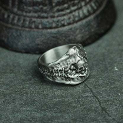 Stitched skull 925 silver ring, Hell's Gate ring, cracked gothic skull ring dark gift - SATANHORN