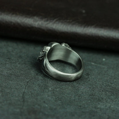 Punk Skull Silver Ring, Gathered Skull Ring, Alternative Mechanical Skull Ring Gift Special - SATANHORN