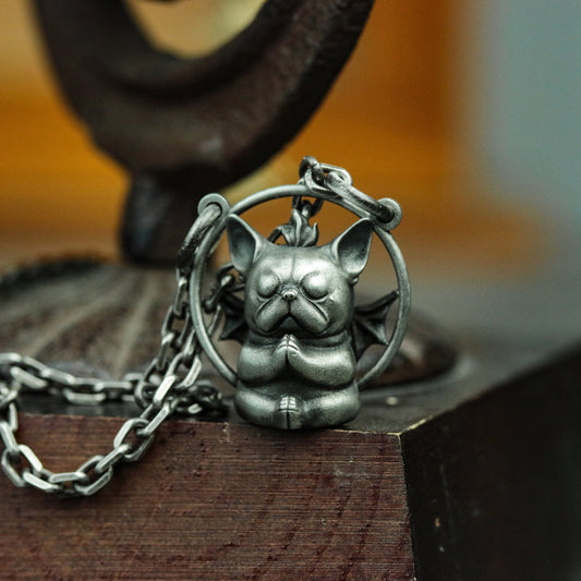 Little Devil Shar Pei Silver Pendant Necklace, Alternative Angel Devil Pendant, God's Dog