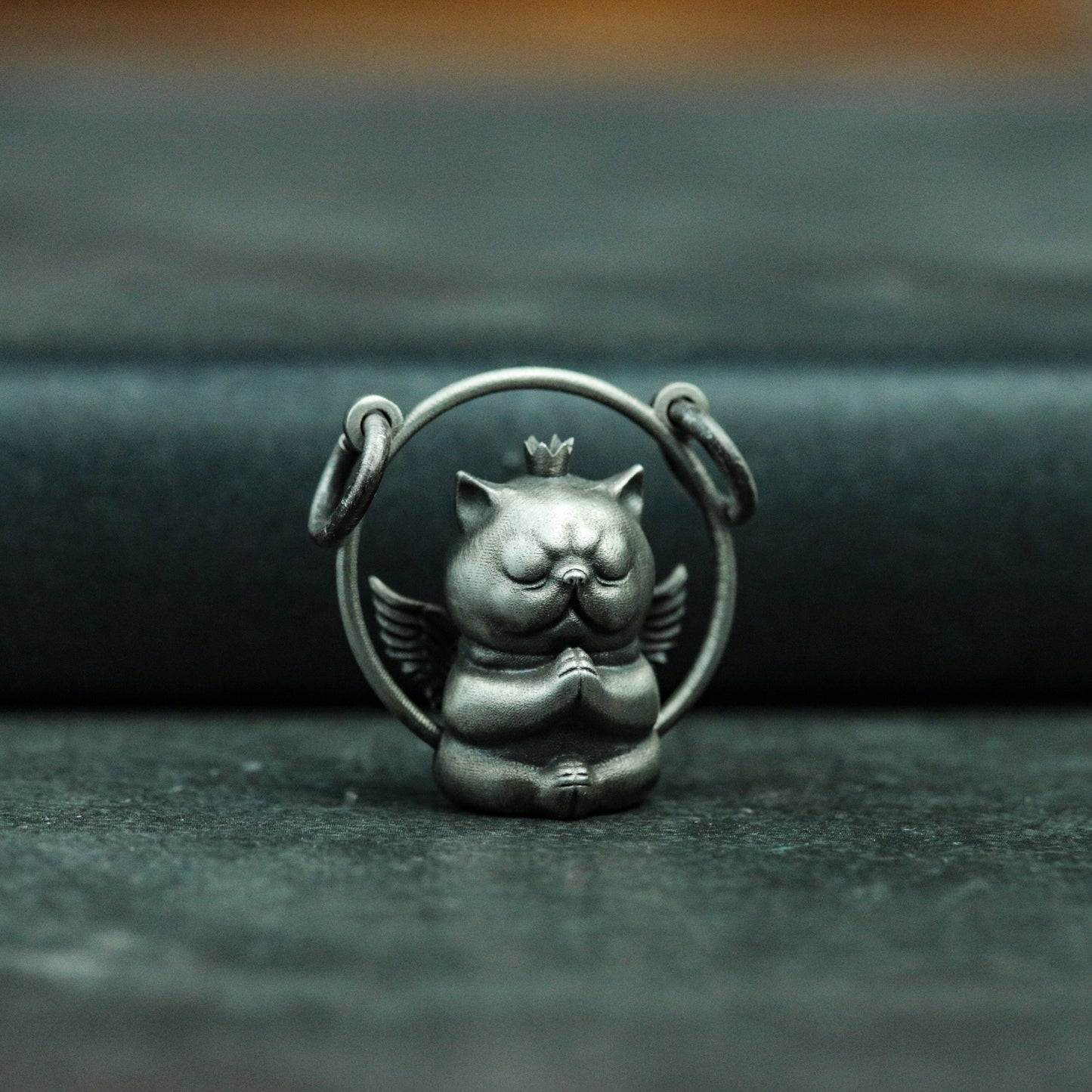 Little Angel Short-Eared Cat Silver Pendant Necklace, Alternative Angel Devil Pendant, God's Cat