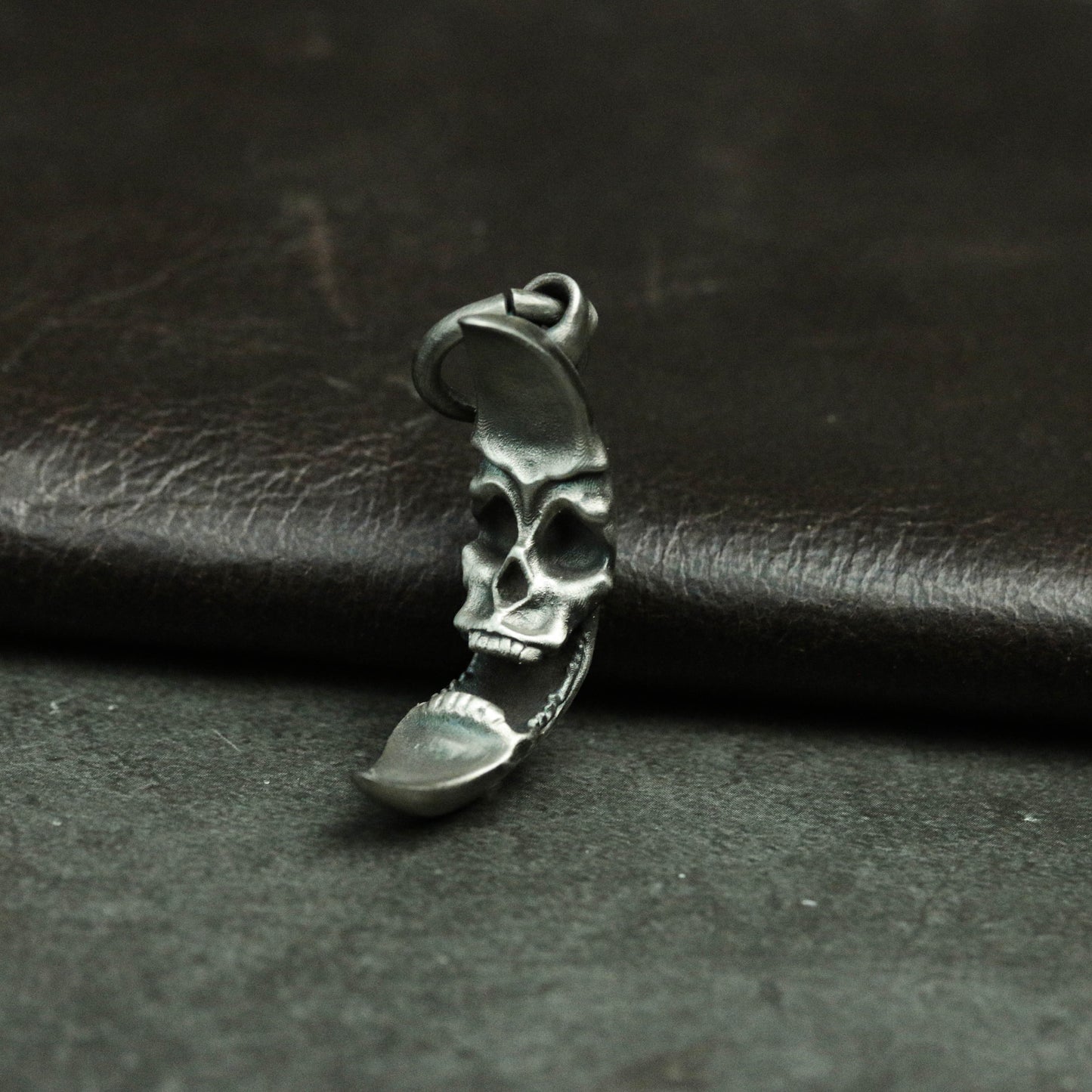 Moon Skull 925 Silver Pendant Necklace, Personalized Silver Pendant, Handmade Gothic Silver Skull Pendant
