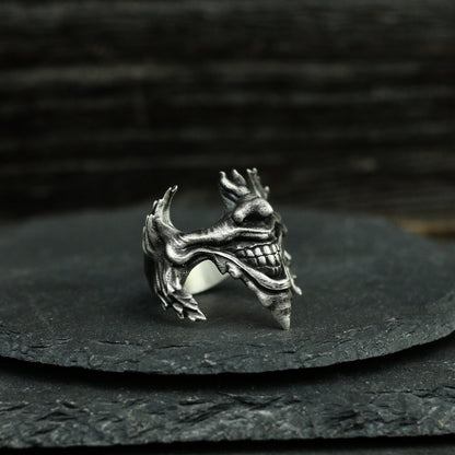 Enigmatic Smile Silver Ring - Villainous Grin Design Men's Artisan Jewelry - SATANHORN