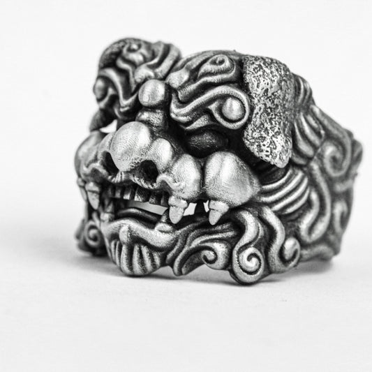 Chinese style ring. 925 Sterling Silver Lion Ring, Tang Lion Brass Ring, Peace Amulet Mascot Spirit Beast Sacred Qilin Faith