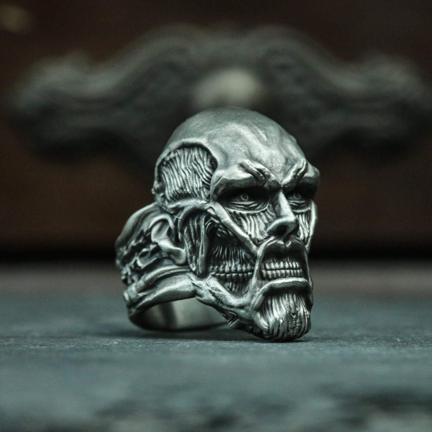 Human muscle specimen skull silver ring - scary human head ring, laboratory human tissue silver ring, muscle lovers