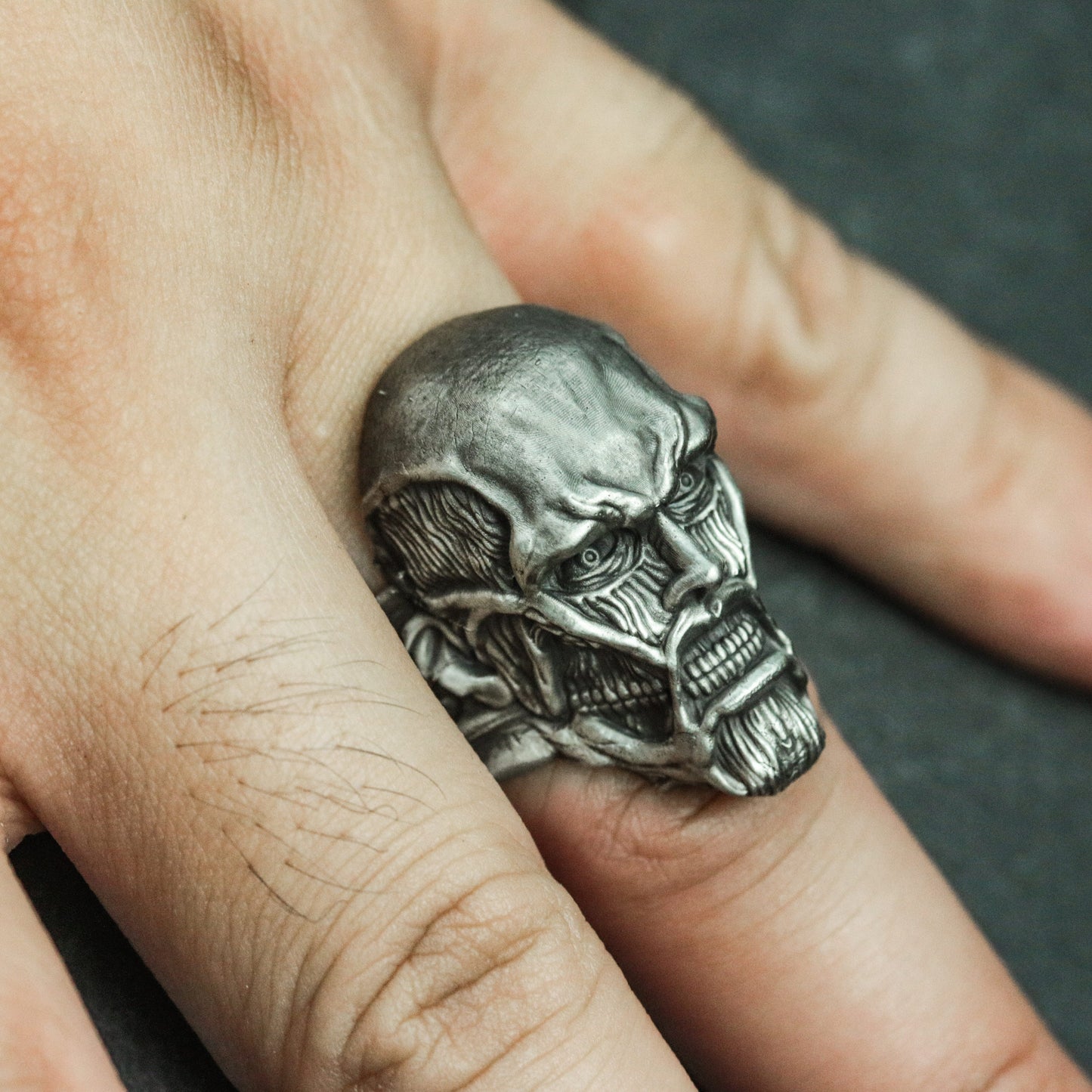 Human muscle specimen skull silver ring - scary human head ring, laboratory human tissue silver ring, muscle lovers