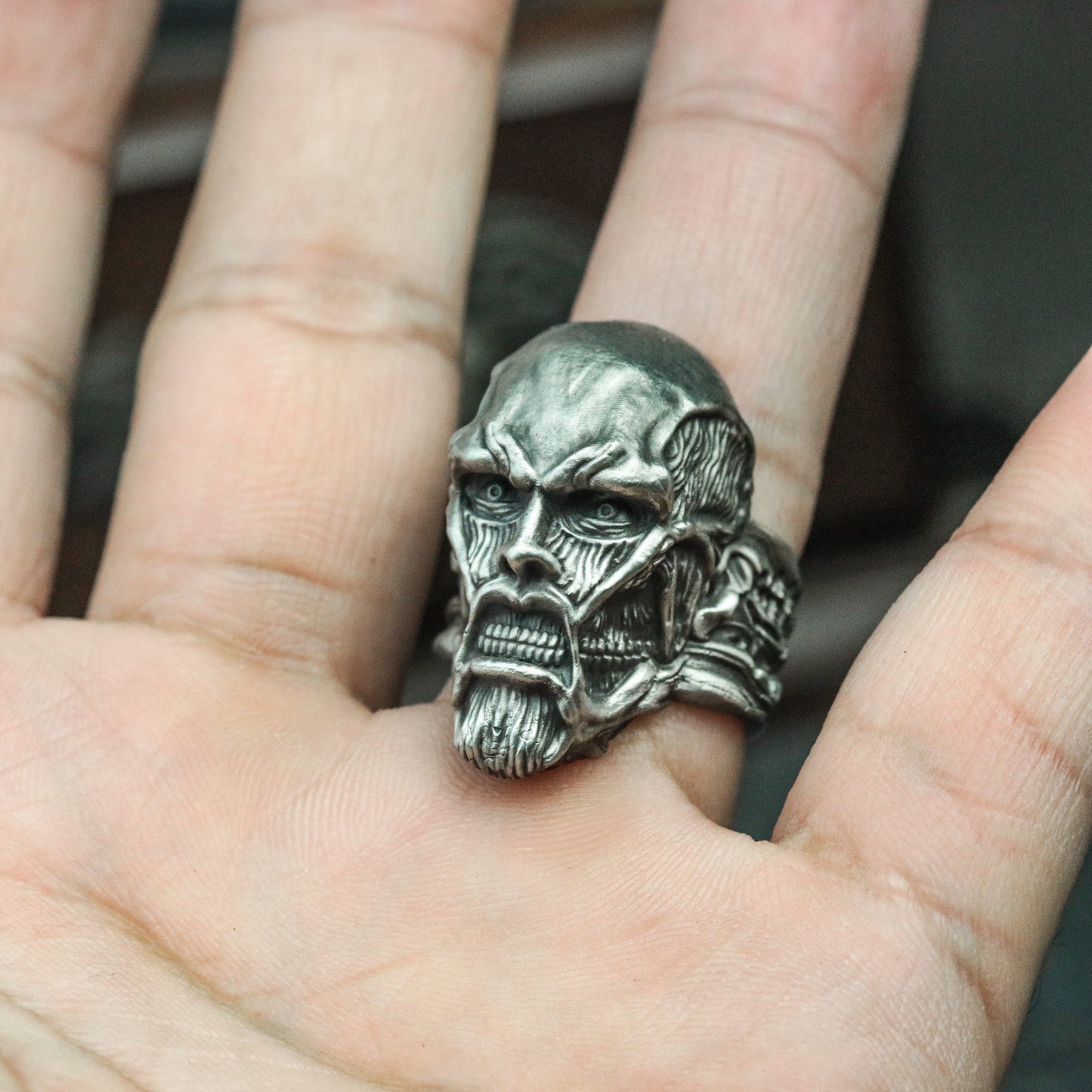 Human muscle specimen skull silver ring - scary human head ring, laboratory human tissue silver ring, muscle lovers