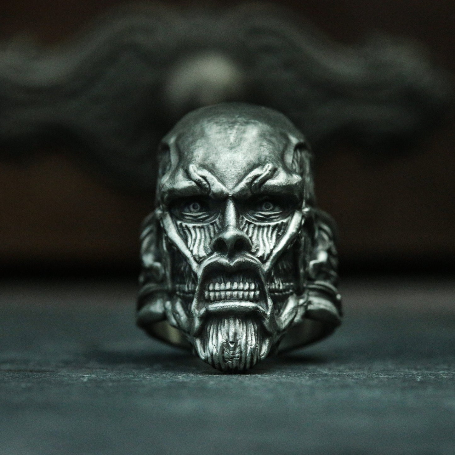 Human muscle specimen skull silver ring - scary human head ring, laboratory human tissue silver ring, muscle lovers