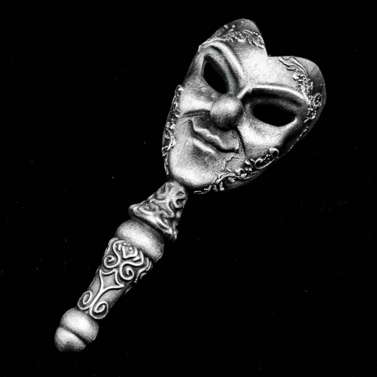 Venetian Mask Pendant, Masquerade Accessories, Brass Pendant, Clown Key Pendant, Polished Silver, Column Ornament