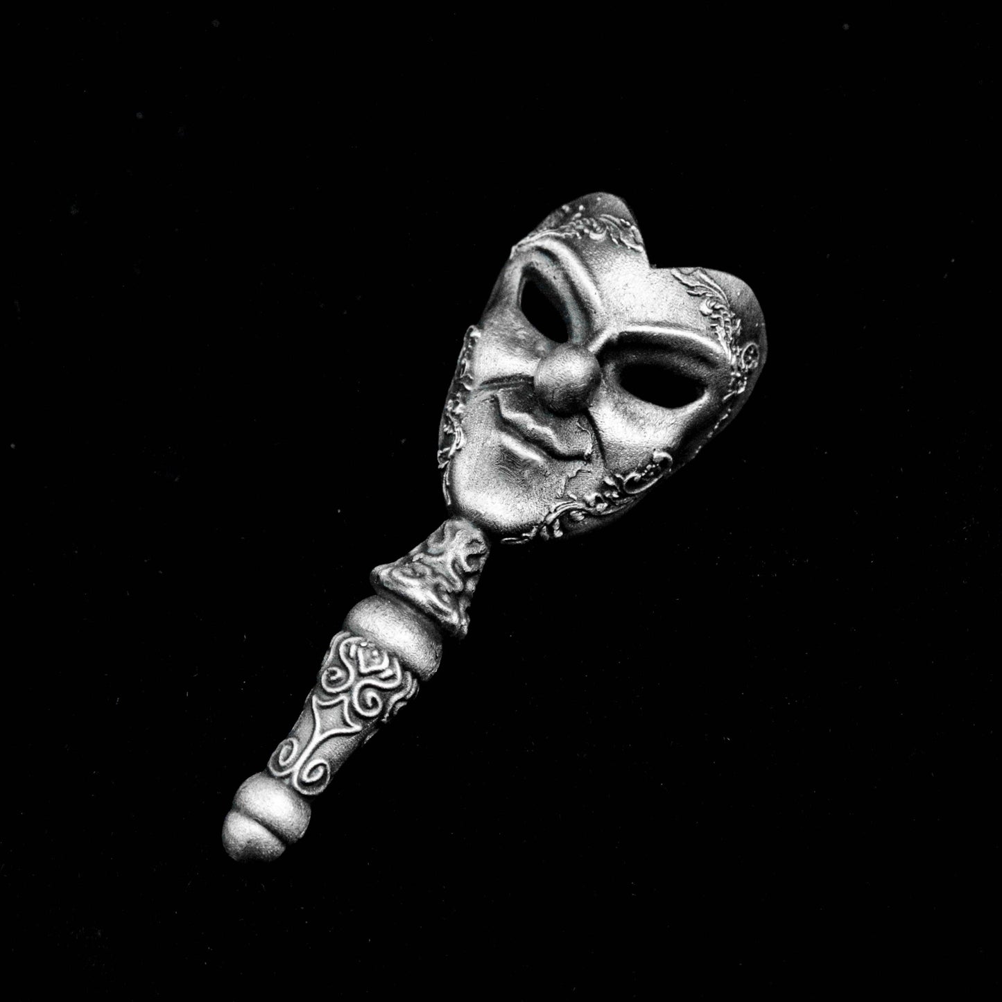 Venetian Mask Pendant, Masquerade Accessories, Brass Pendant, Clown Key Pendant, Polished Silver, Column Ornament