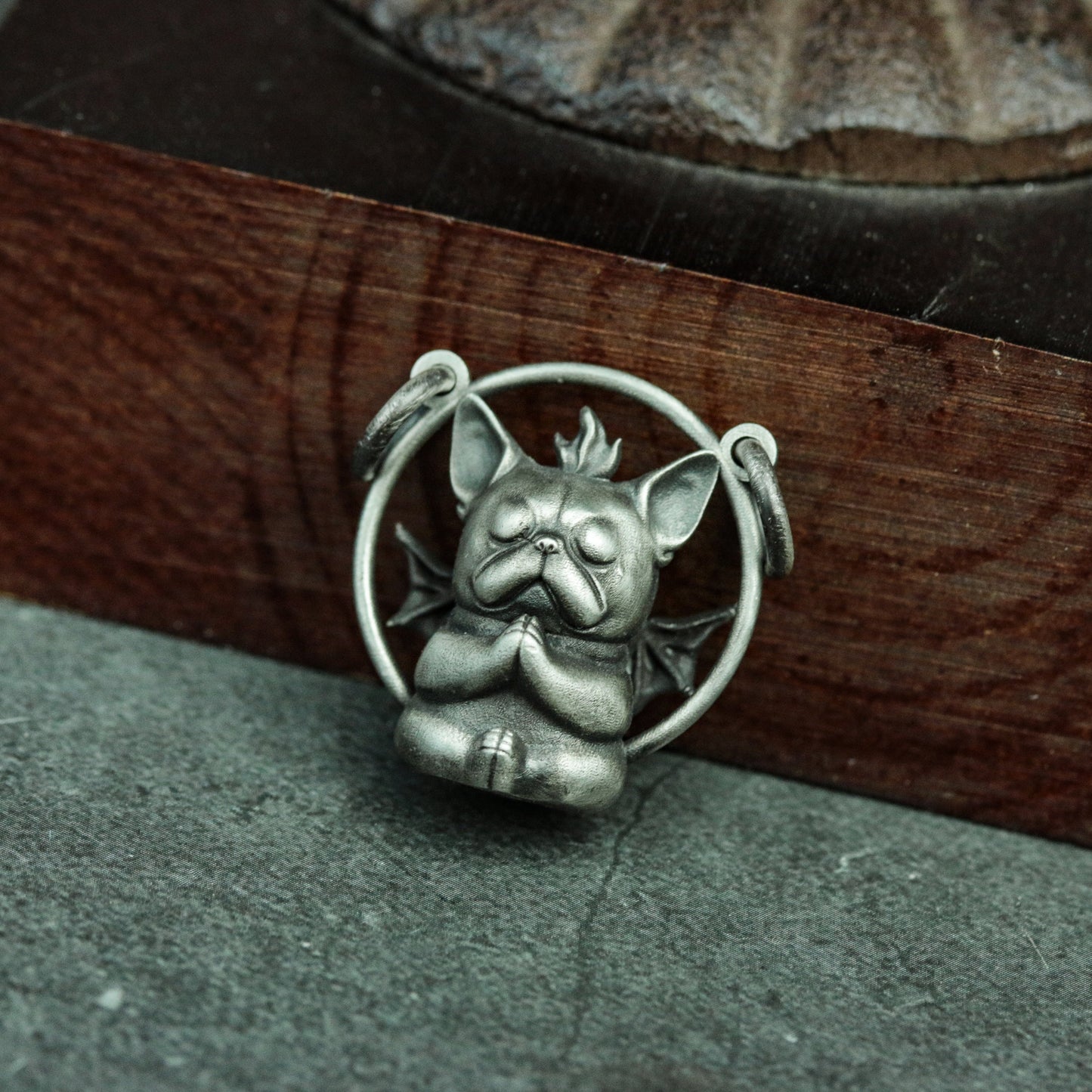 Little Devil Shar Pei Silver Pendant Necklace, Alternative Angel Devil Pendant, God's Dog