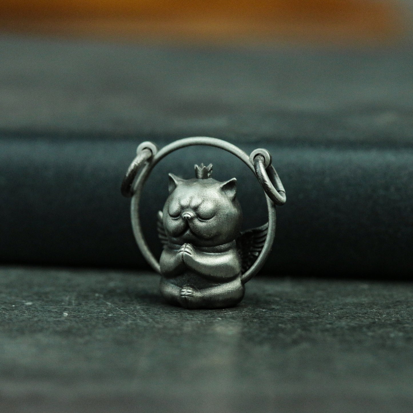 Little Angel Short-Eared Cat Silver Pendant Necklace, Alternative Angel Devil Pendant, God's Cat