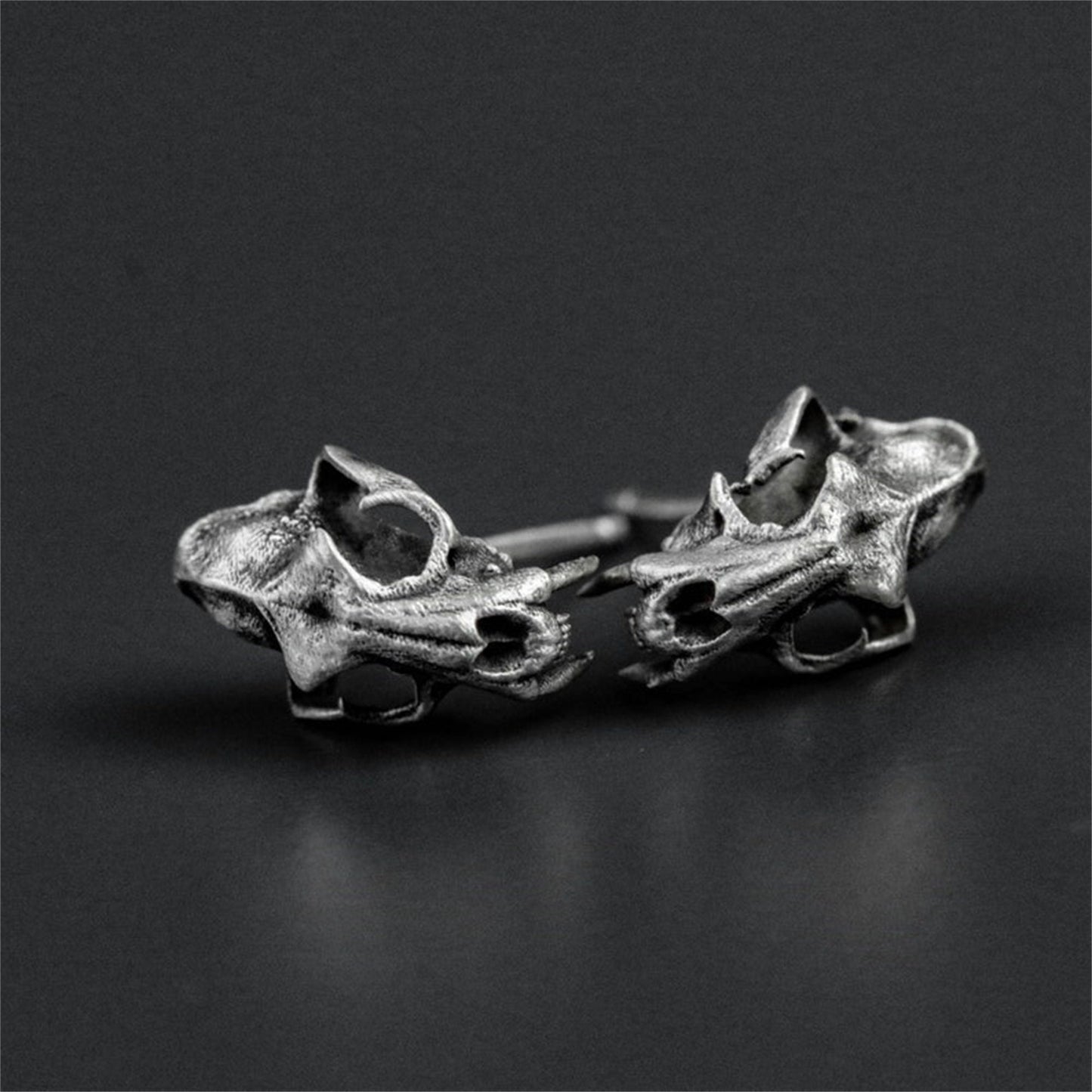 A pair Sabertooth tiger skull 925 silver earrings, animal skull silver earrings, tiger skull goth gift for men earrings