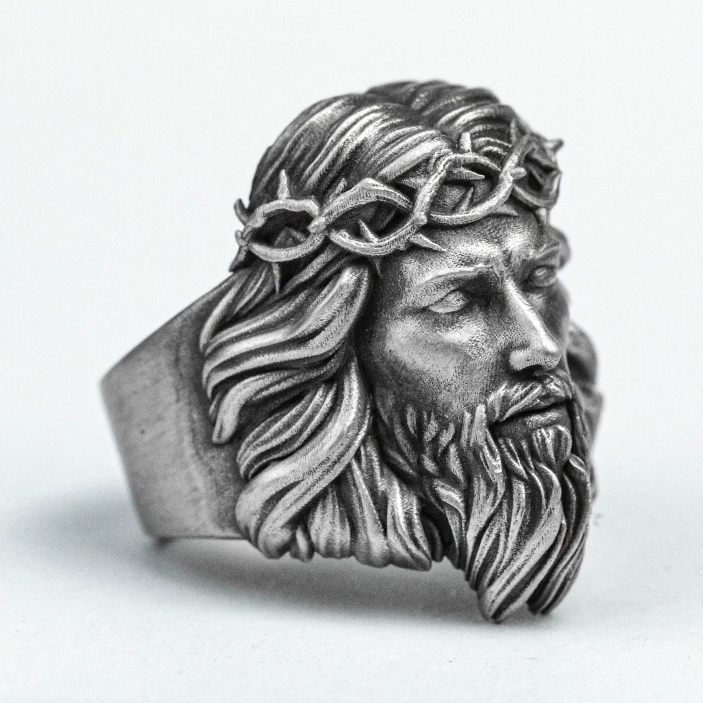 Christ Jesus 925 Sterling Silver Ring, Beard Ring, Faith Silver Jewelry, Adjustable Size Brass Ring, European and American Style