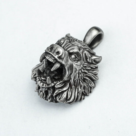 925 sterling silver bear pendant, violent bear brass pendant, animal pendant, silver jewelry for men, handmade custom jewelry