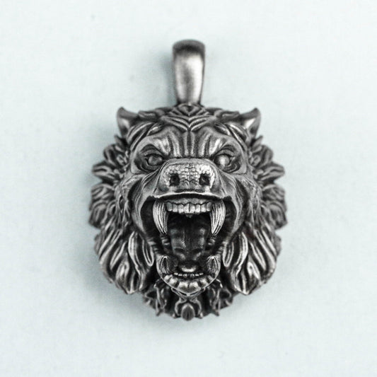 925 sterling silver bear pendant, violent bear brass pendant, animal pendant, silver jewelry for men, handmade custom jewelry