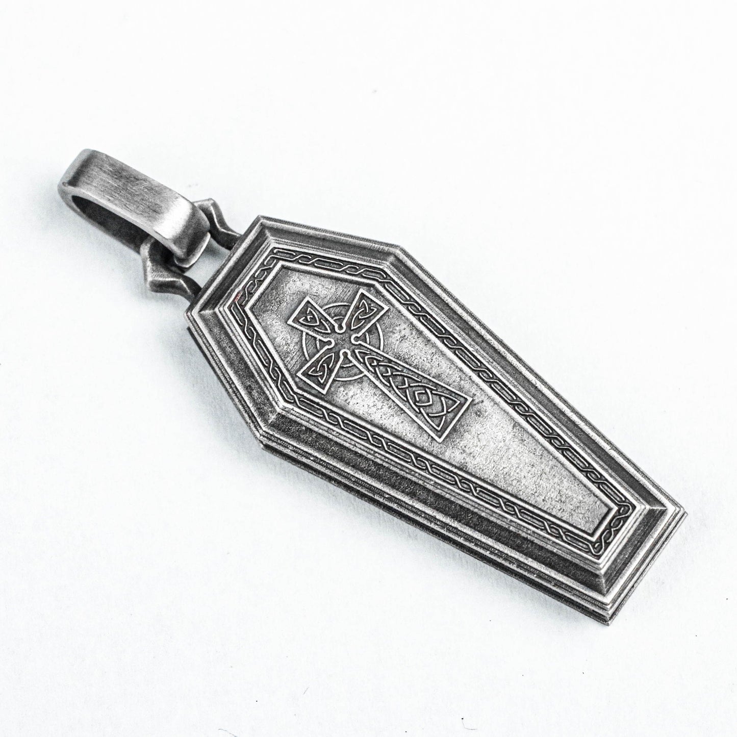 Gothic silver pendant, coffin pendant, 925 sterling silver cross pendant, European and American style jewelry, square glaze pendant